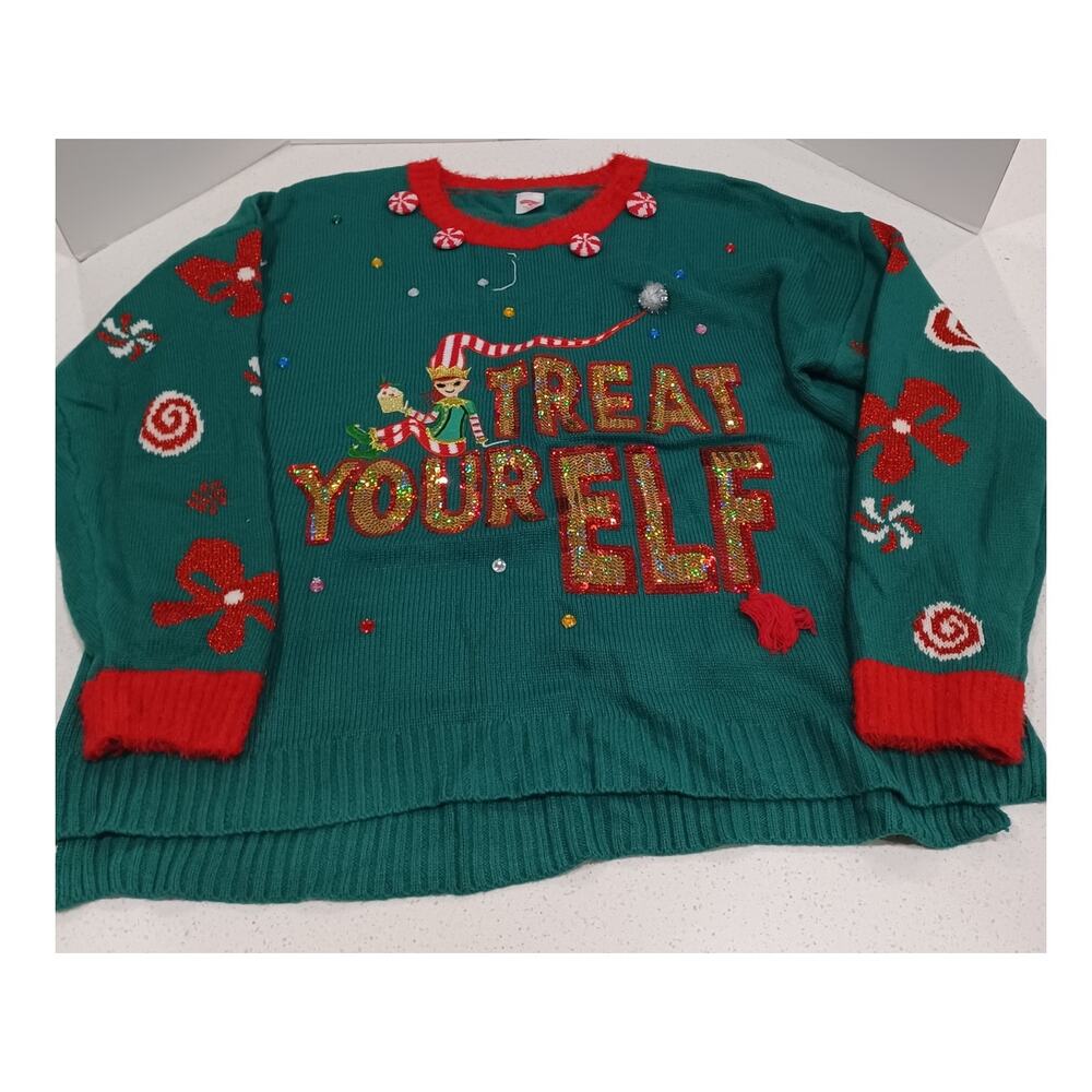 Holiday Time Sweater Treat Your Elf Green/Red Size 2XL